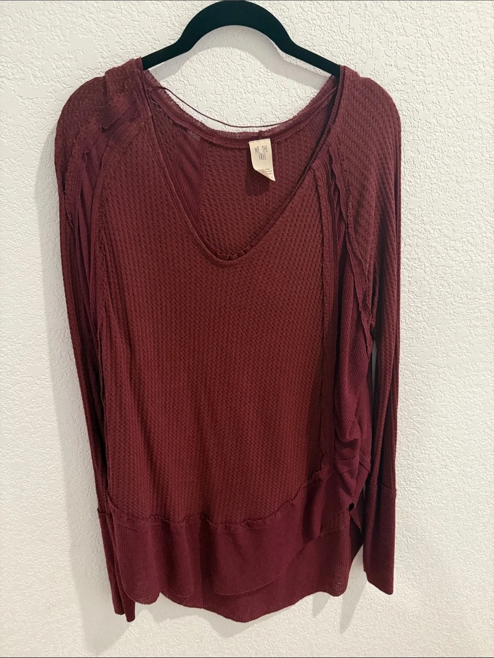 Free People Maroon Waffle-Knit Long Sleeve Tunic